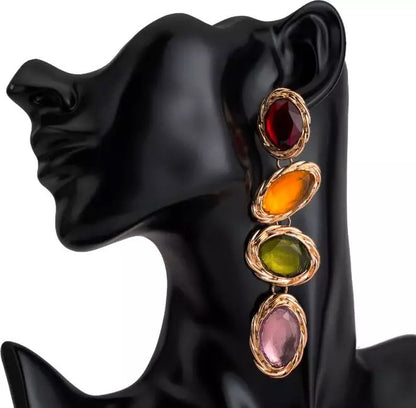 Long Elegant Sparkling Rhinestone Statement Stud Dangle Earrings