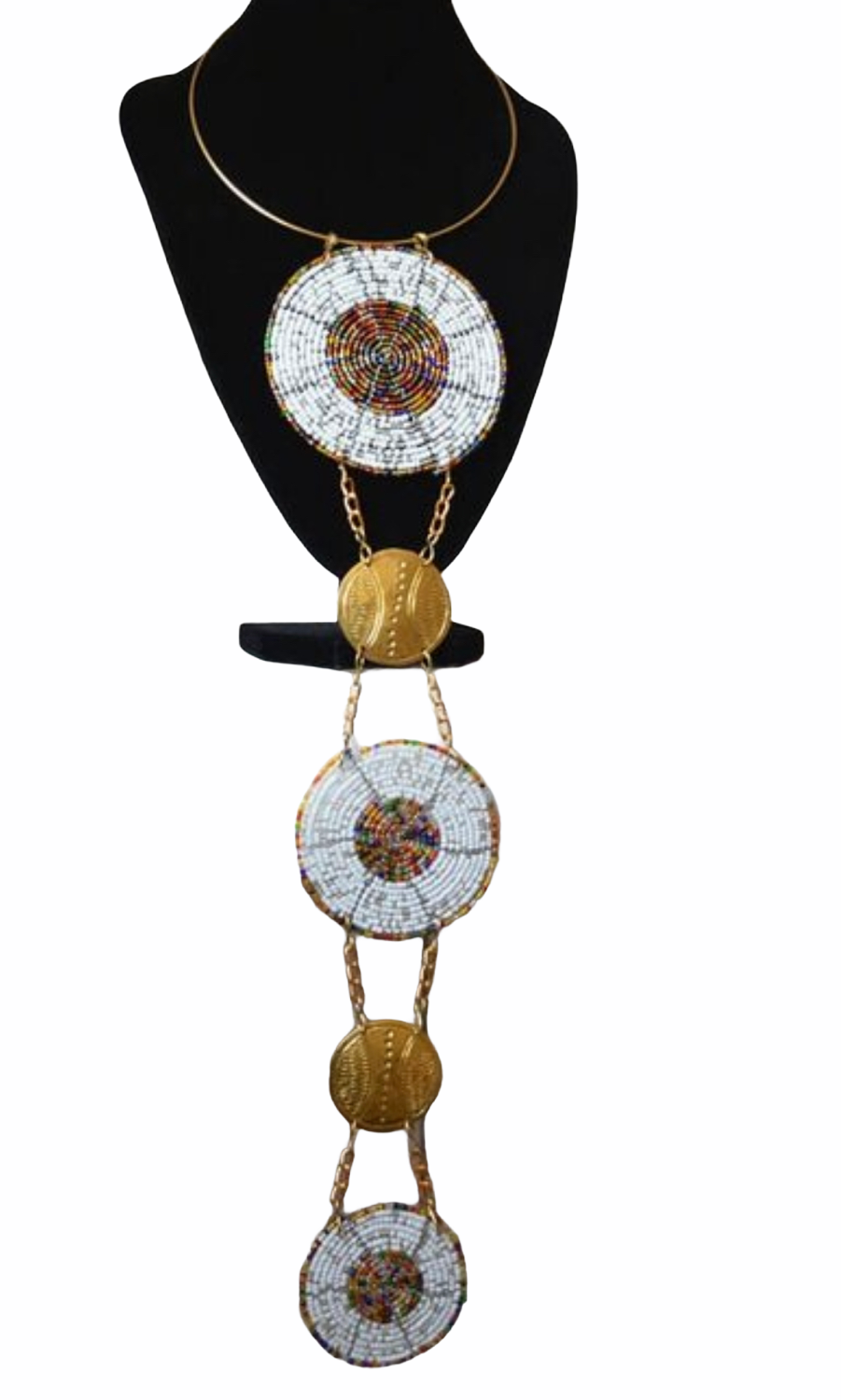 Long Elegant Authentic African Ethnic Tribal Beaded Disc Brass Pendant Necklaces