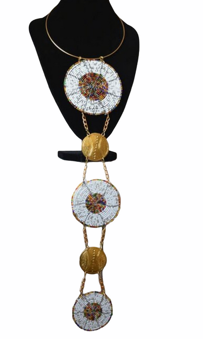 Long Elegant Authentic African Ethnic Tribal Beaded Disc Brass Pendant Necklaces