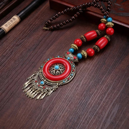 Bohemia Ethnic Beaded Resin Pendant Necklace