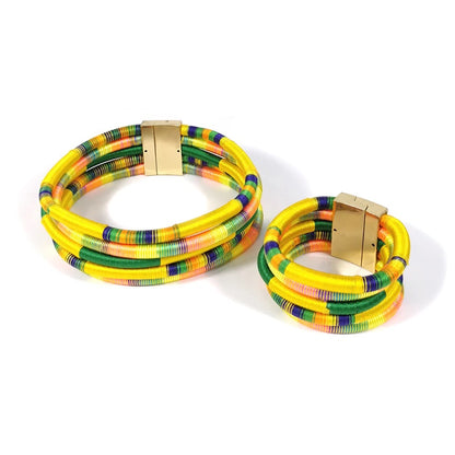 Multilayered Collar Choker Necklaces and Bangle Cuff Sets