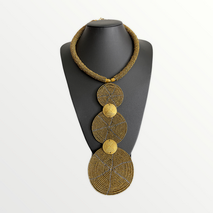 Authentic AfricanTribal Ethnic Fashion Beaded Disc Pendant Necklace