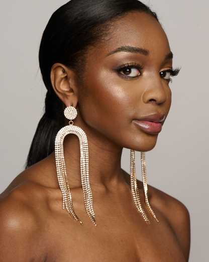 Long Glamorous Statement Crystal Diamante Rhinestone Stud Tassel Earrings