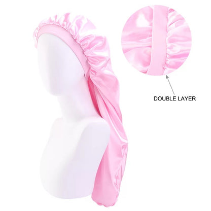 Luxury Satin Silk Long Double Layered Bonnet Caps For Braids And Long Hair