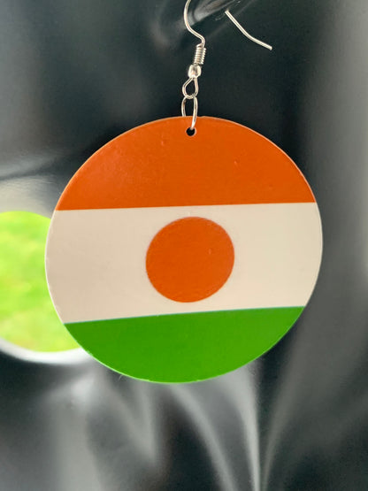 West Africa Countries Hand Painted Flags Wooden Dangle Earrings
