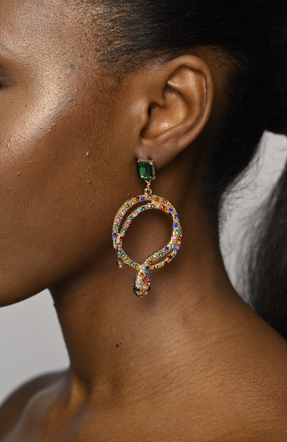 Elegant Snake Statement Diamante Rhinestone Stud Earrings