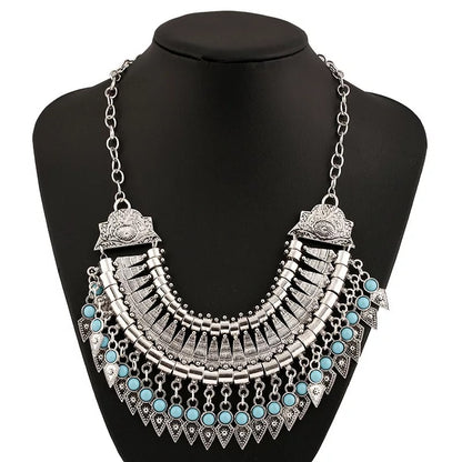 Charming Bohemian Tribal Tassel Resin Pendant Statement Necklace