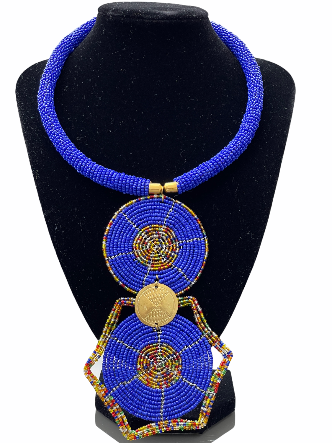 Authentic African Ethnic Tribal Beaded Disc Pendant Necklace Fashion Jewellery