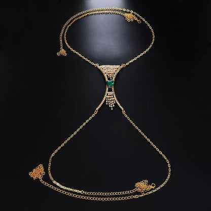 Crystal Centred Rhinestone Tassels Bra Bracket Statement Body Jewellery Chain