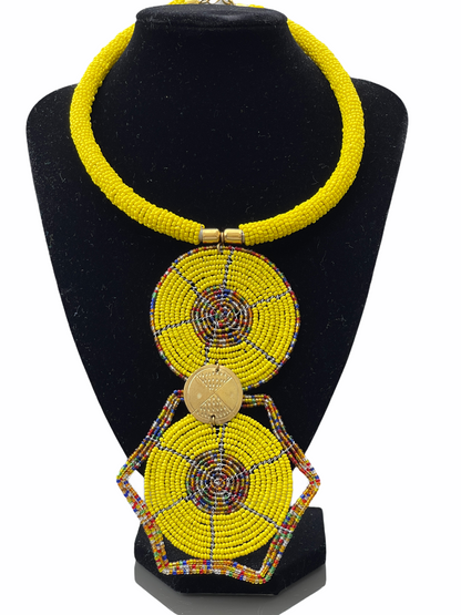 Authentic African Ethnic Tribal Beaded Disc Pendant Necklace Fashion Jewellery