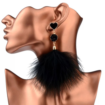 Bohemian Long Fluffy Feathers Statement Stud Earrings