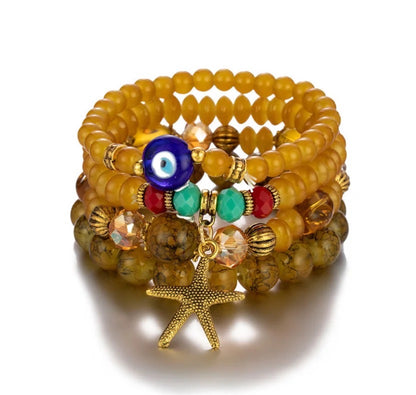 Bohemia 4 Pieces Seastar Glass Beaded Charm Bracelets Sets