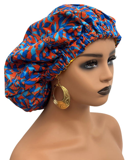 African Ankara Cotton Print Fabric With Satin Silk Lining Revisable Bonnet Caps