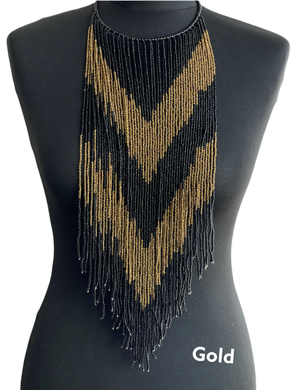 Authentic African Tribal Ethnic Beaded Fringe Necklace Pendant