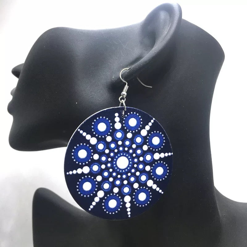 Hand Painted Heritage Tribal Wooden Dangle Earrings