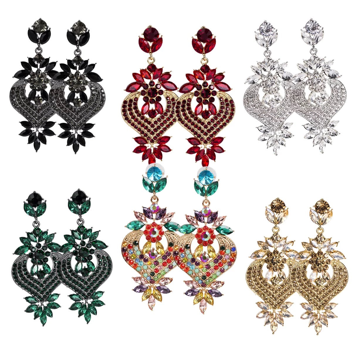 Luxury Multicolour Elegant Rhinestones Crystal Statement Earrings