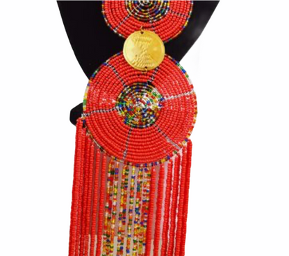African Tribal Beaded Fringe Pendant Necklaces