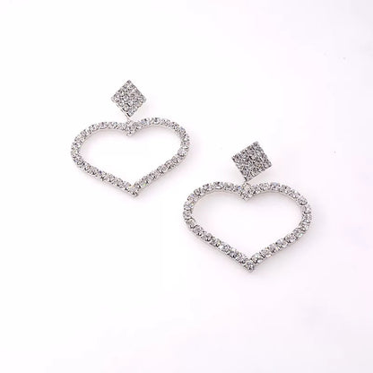 SilverElegant Crystal Sparkling Rhinestone Heart Shaped Dangle Earrings