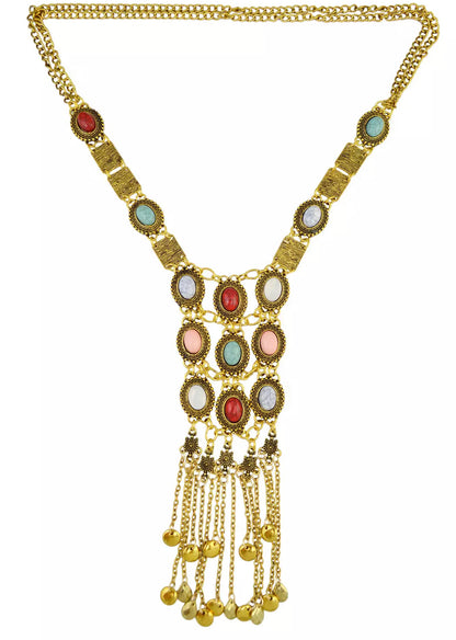 Long Multicoloured Resins Bohemian Style Tribal Statement Necklace