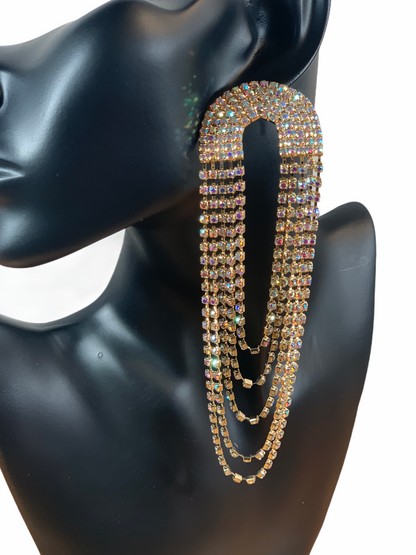 Glamorous Oversized Statement Rhinestone Tassel Earrings
