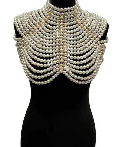 Boho Faux Pearls Collar Statement Chain Body Jewellery
