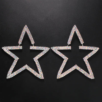 Large Luxury Glamorous Star Crystal Rhinestones Statement Stud Earrings
