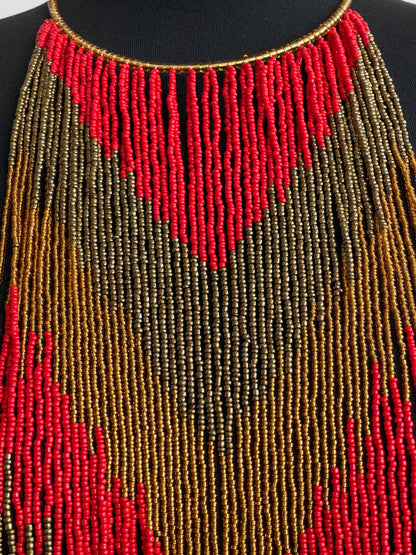 Authentic African Tribal Ethnic Beaded Fringe Necklace Pendant