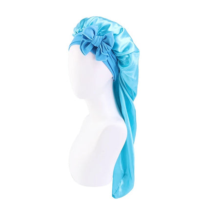 Long Satin Silk Single Layered Bonnets With Long Tie for Braids And Long Hair