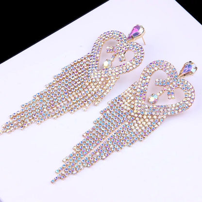 Glamorous Statement Diamante Rhinestone Tassel Earrings