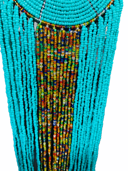 African Tribal Beaded Fringe Pendant Necklaces