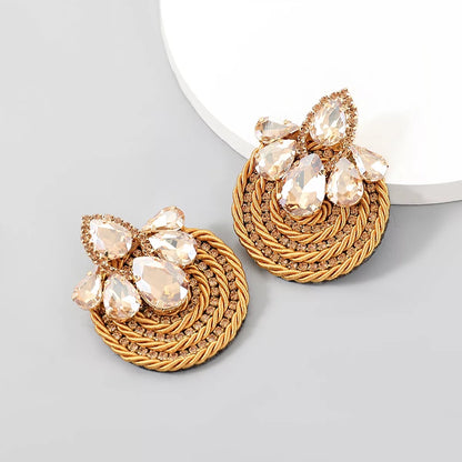 Gorgeous Crystal Rhinestones Thread Woven Round Statement Stud Earrings