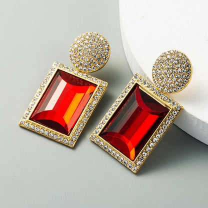 Large Crystal Diamante Rhinestone Elegant Dangle Stud Statement Earrings