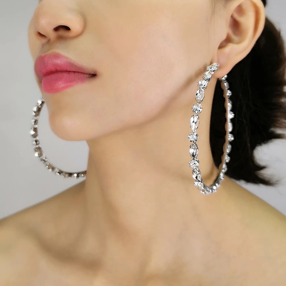 8CM Multicolour Luxury Crystal Rhinestones Medium Statement Hoop Earring