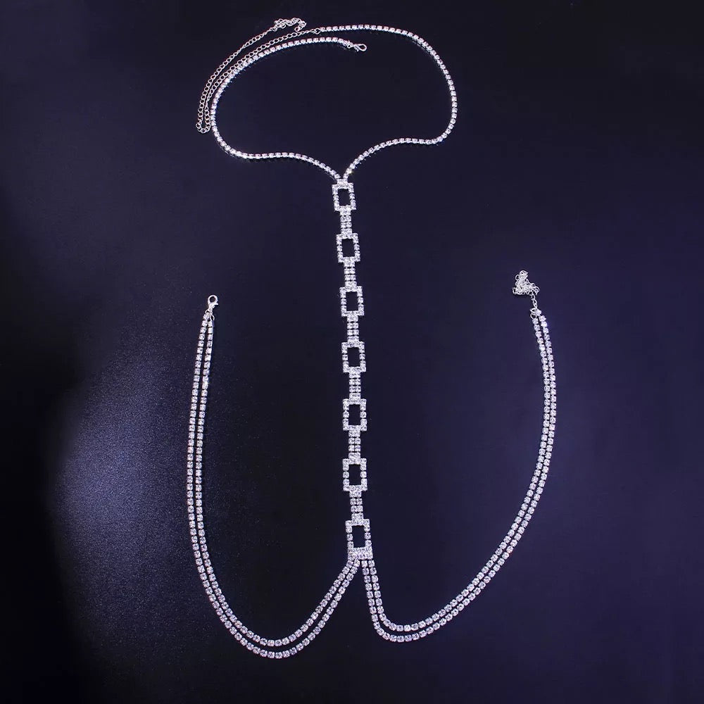 Rhinestone Bralette Statement Body And Waistline Jewellery Set Chains