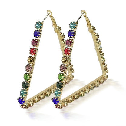 Large Triangle Rhinestone Hoop Earrings
