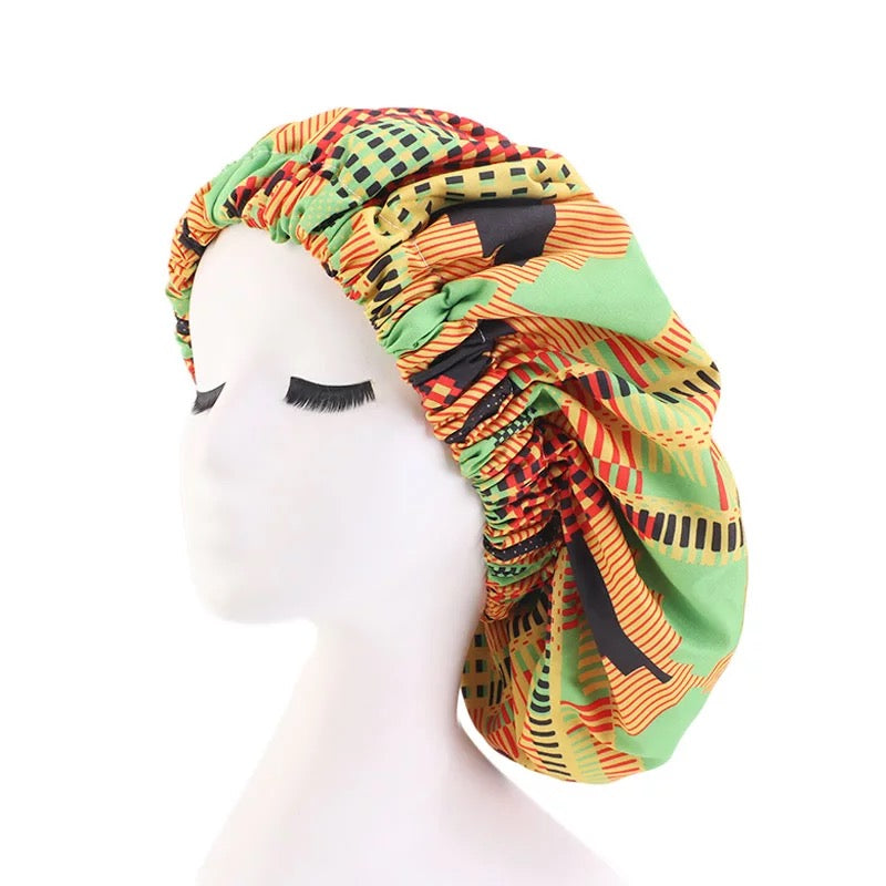 Satin Silk African Pattern Ankara Bonnet Caps