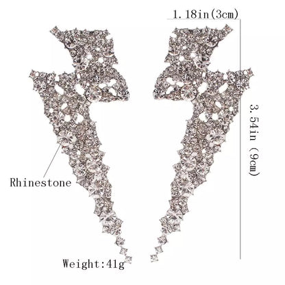Lightning Bolt Shaped Rhinestone Statement Earrings