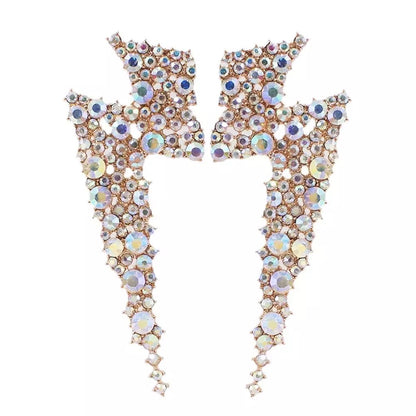 Lightning Bolt Shaped Rhinestone Statement Earrings