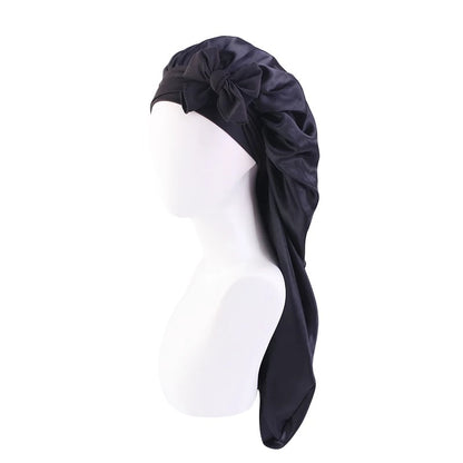 Long Satin Silk Single Layered Bonnets With Long Tie for Braids And Long Hair