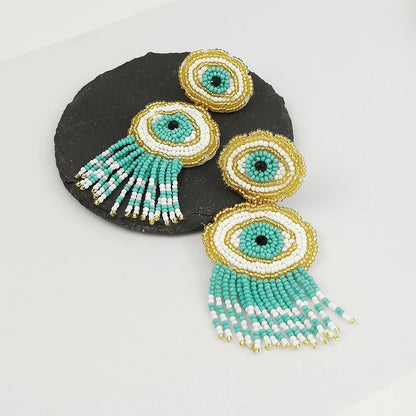Beautiful Bohemian Tribal Eye Beaded Tassel Dangle Earrings