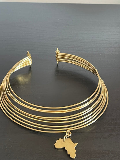 Authentic African Map Brass Metal Choker Pendant Necklace