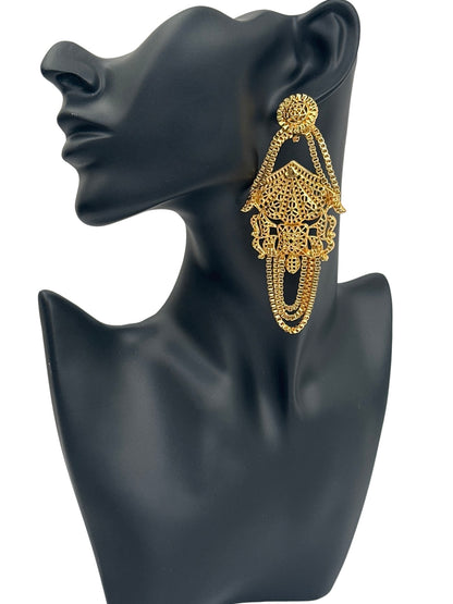 Long Elegant 24K Gold Plated Copper Tassel Dangle Statement Earrings