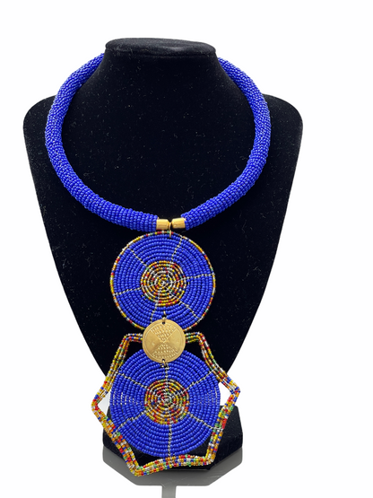 Authentic African Ethnic Tribal Beaded Disc Pendant Necklace Fashion Jewellery