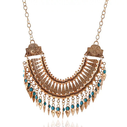 Charming Bohemian Tribal Tassel Resin Pendant Statement Necklace