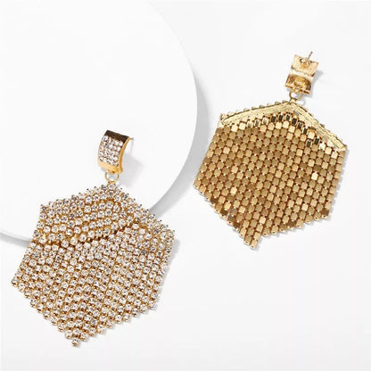 Glamorous Diamante Rhinestone Tassel Statement Earrings