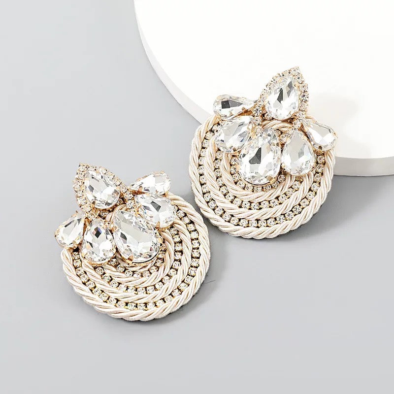 Gorgeous Crystal Rhinestones Thread Woven Round Statement Stud Earrings