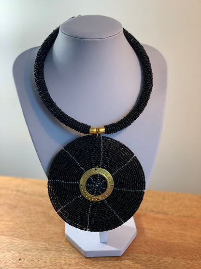 African Beaded Disc Pendant Necklaces