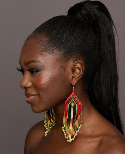 Long Elegant Authentic Red African Ethnic Native Dangle Earrings