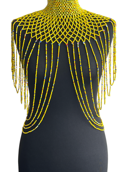 Yellow Authentic Maasai Zulu Ethnic Beaded Collar Shoulder Body Jewelle