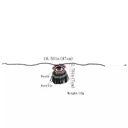 Tribal Ethnic Style Beaded Eye Tassel Pendant Disc Necklace